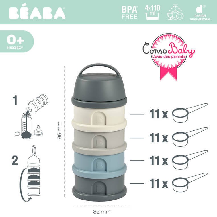 Pojemniki na mleko w proszku 4 komory mineral grey - blue / Beaba