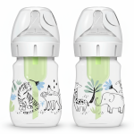 2 szt. butelek do karmienia niemowląt 150 ml, szeroka szyjka - dżungla /  Dr Brown's