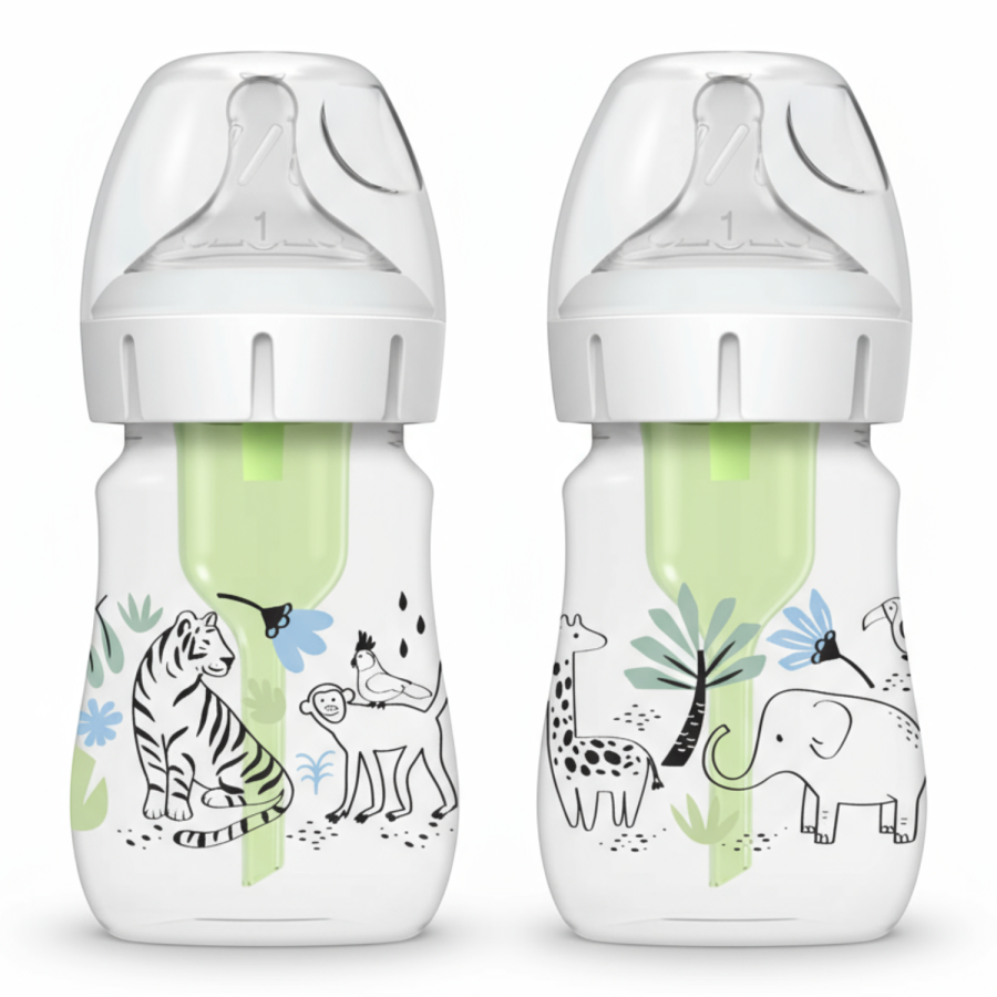 2 szt. butelek do karmienia niemowląt 150 ml, szeroka szyjka - dżungla /  Dr Brown's