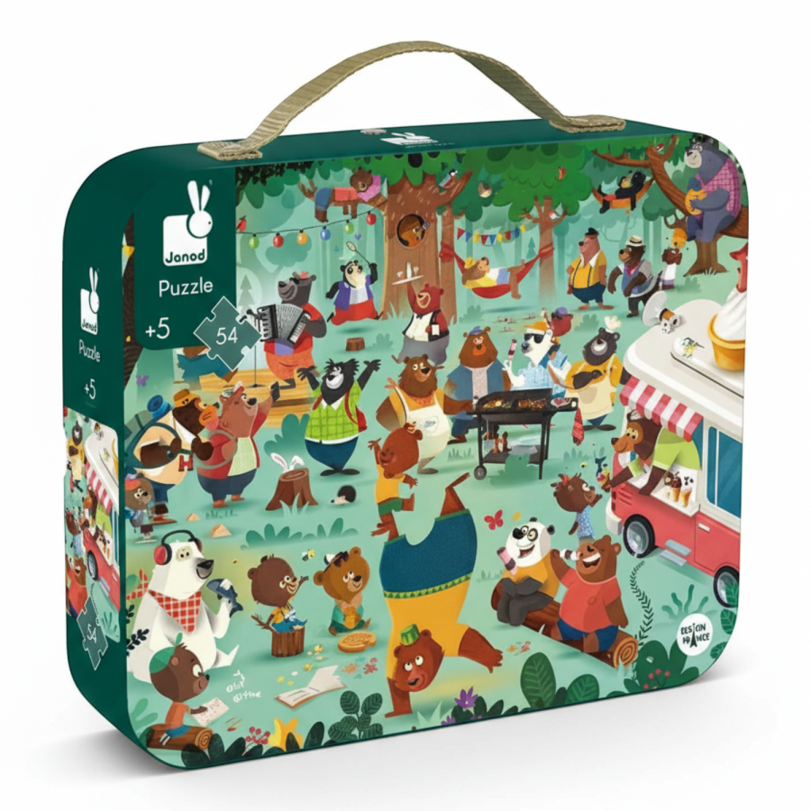 Puzzle obserwacyjne w walizce Rodzina misiów 54 elementy 5+ / Janod