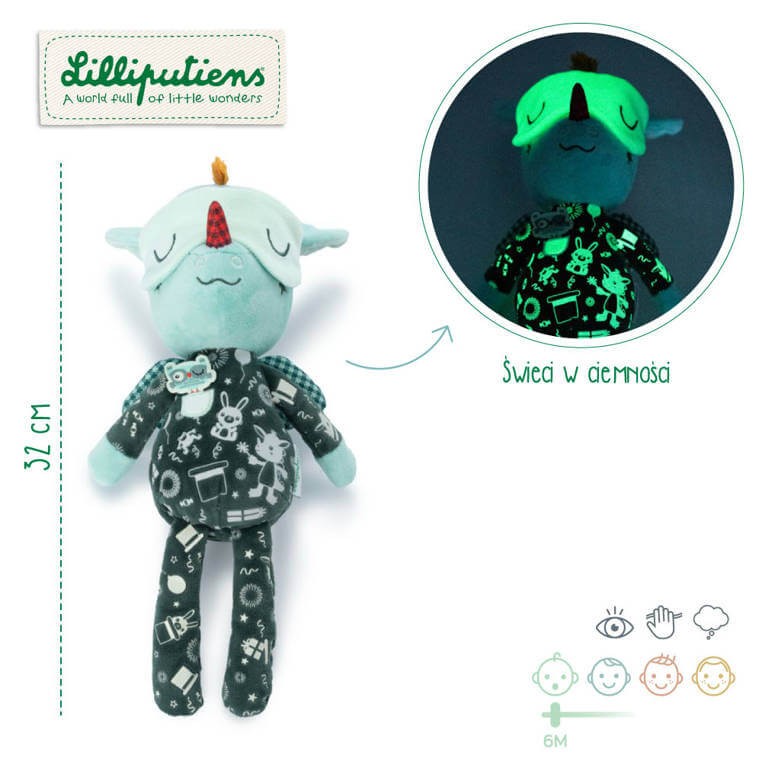 Przytulanka do spania z elementami fluorescencyjnymi Smok Joe 6m+ / Lilliputiens