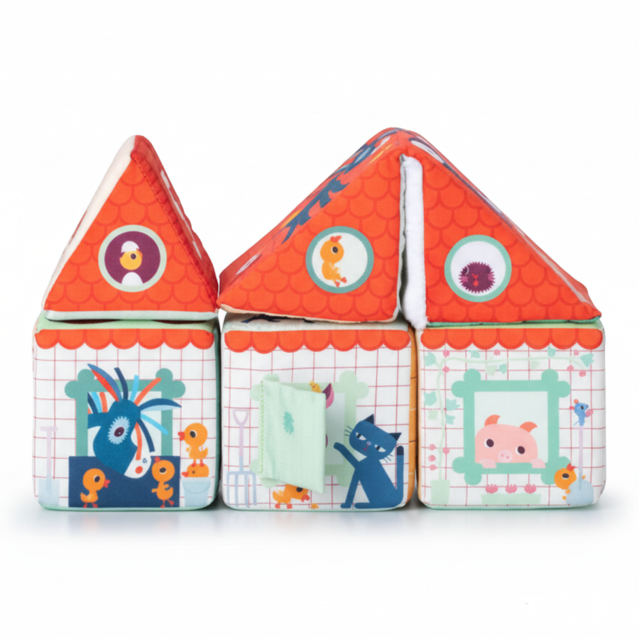 Zestaw 5 miękkich klocków wielofunkcyjnych Stodoła Farma 12m+ / Lilliputiens