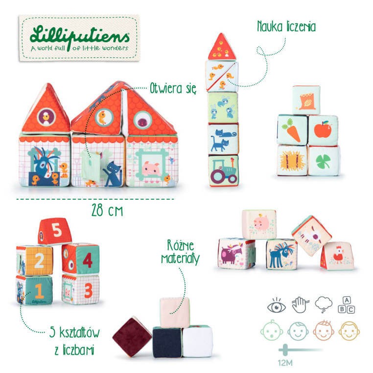 Zestaw 5 miękkich klocków wielofunkcyjnych Stodoła Farma 12m+ / Lilliputiens