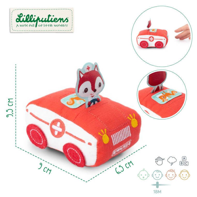 Miękkie auto z napędem pull-back Lisiczka Alice 18 m+ / Lilliputiens