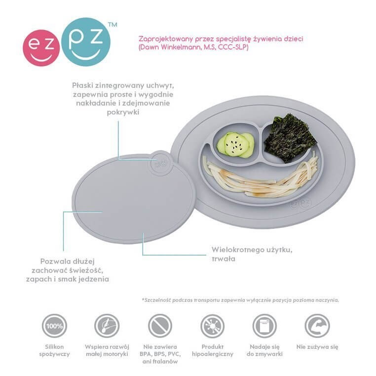 Silikonowa pokrywka do małego talerzyka Mini Mat pastelowa szarość / EZPZ