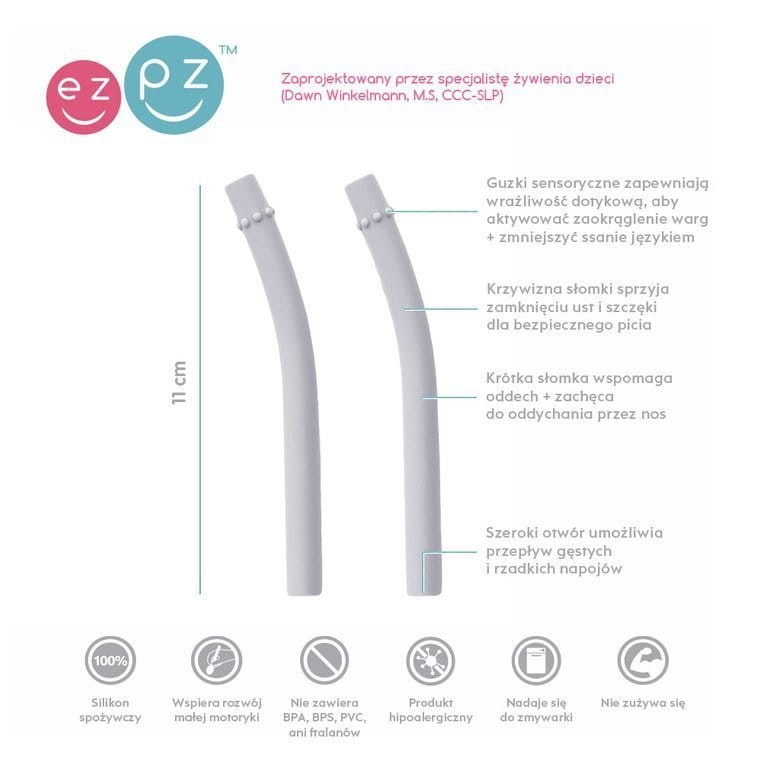 Zestaw uzupełniających silikonowych słomek do kubeczka Mini Cup 2 szt. pastelowa szarość / EZP