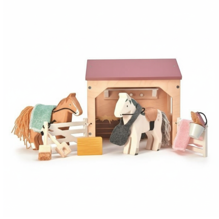 Drewniane figurki do zabawy - stajnia z końmi / Tender Leaf Toys