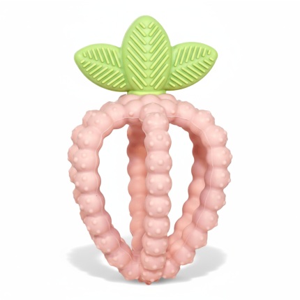 Gryzak silikonowy - różowa malina z listkami / RazBaby