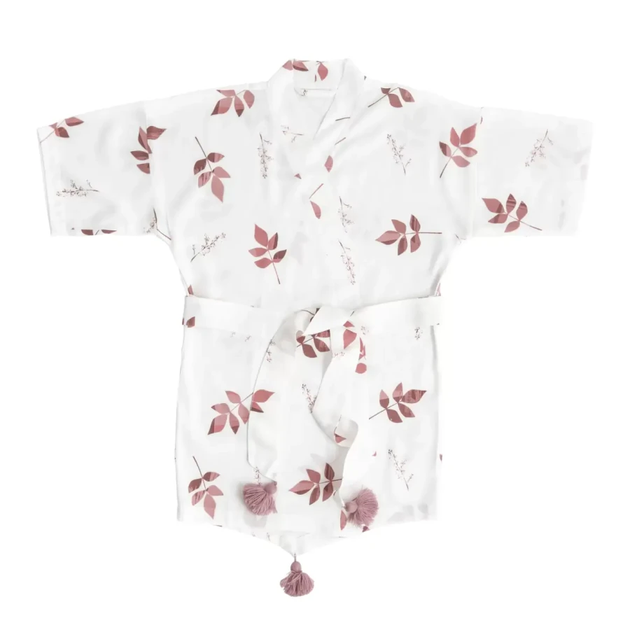 Dziecięce kimono bambusowe – dirty pink leaves / Bolo