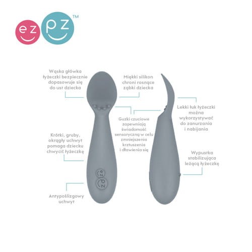 Komplet pierwszych naczyń silikonowych First Foods Set szary / EZPZ