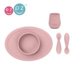 Komplet pierwszych naczyń silikonowych First Foods Set pastelowy róż / EZPZ