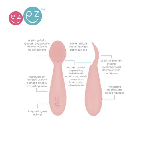 Komplet pierwszych naczyń silikonowych First Foods Set pastelowy róż / EZPZ