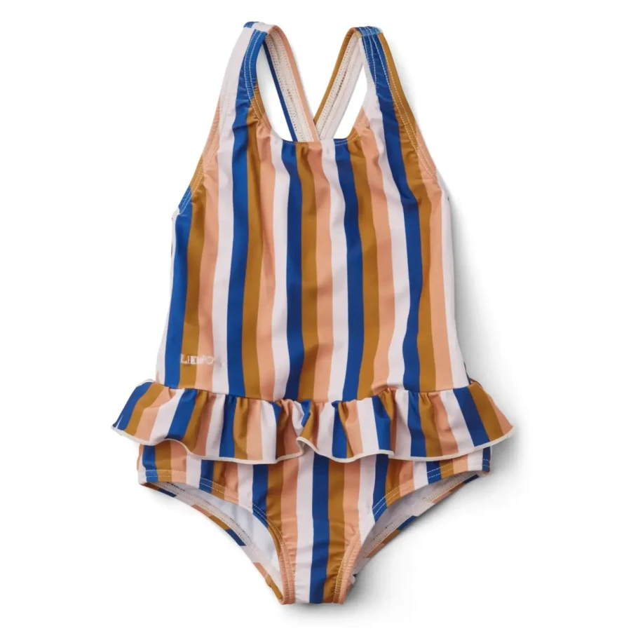 Jednoczęściowy kostium kąpielowy z falbanką Amara - Stripe: Light lavender multi mix / Liewood