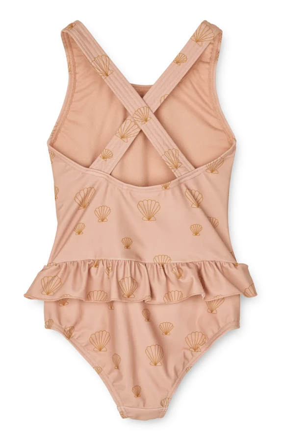 Jednoczęściowy kostium kąpielowy z falbanką Amara - Sea shell, Pale tuscany / Liewood