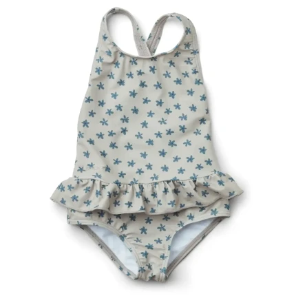 Jednoczęściowy kostium kąpielowy z falbanką Amara - Floral, Mist mix / Liewood