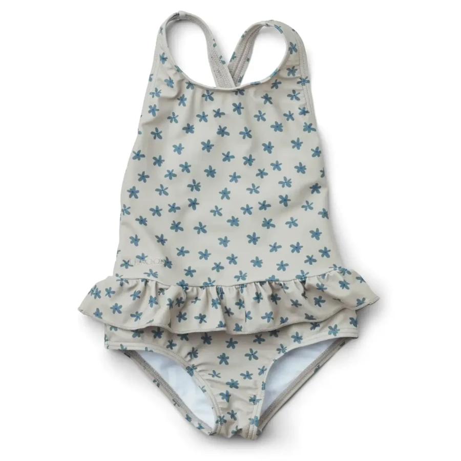 Jednoczęściowy kostium kąpielowy z falbanką Amara - Floral, Mist mix / Liewood
