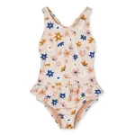 Jednoczęściowy kostium kąpielowy z falbanką Amara - Flower market, Sandy mix / Liewood