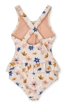 Jednoczęściowy kostium kąpielowy z falbanką Amara - Flower market, Sandy mix / Liewood