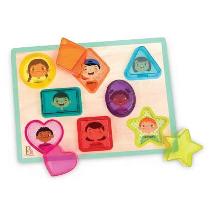 Peek & Explore - Shapes & Emotions : drewniana układanka kształty i emocje z kolorowym filtrem / B.Toys BX2216Z
