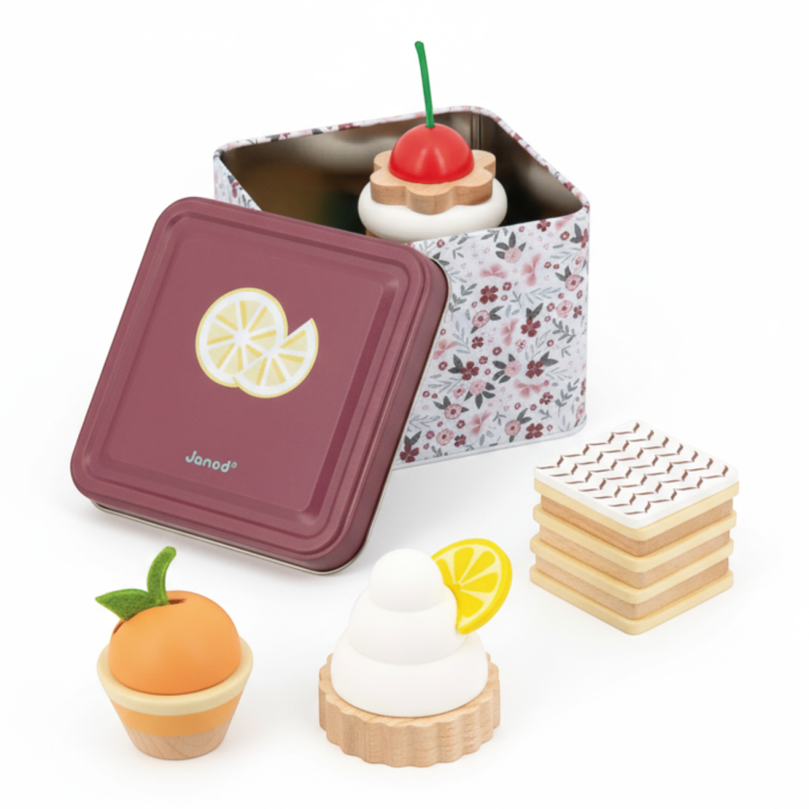 Zestaw drewnianych ciastek w metalowej puszce Twist 3+ / Janod J06627