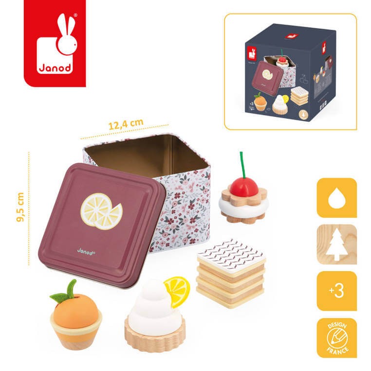 Zestaw drewnianych ciastek w metalowej puszce Twist 3+ / Janod J06627