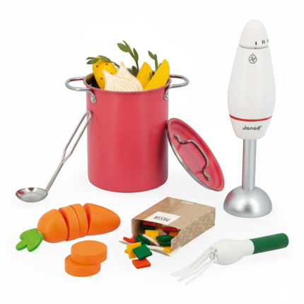Zestaw do gotowania zupy z drewnianym blenderem i akcesoriami 3+ / Janod  J06634