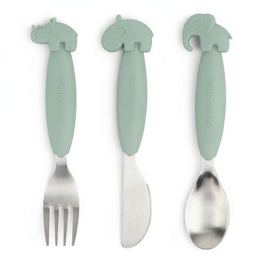 Sztućce dla dziecka Easy-Grip - Green / Done by Deer