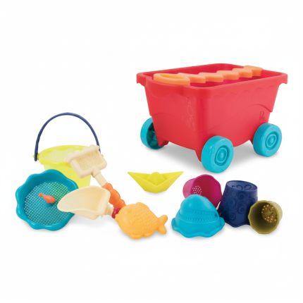 Wavey–Wagon - czerwony wózek, wagonik z akcesoriami do piasku / B.Toys BX1594Z