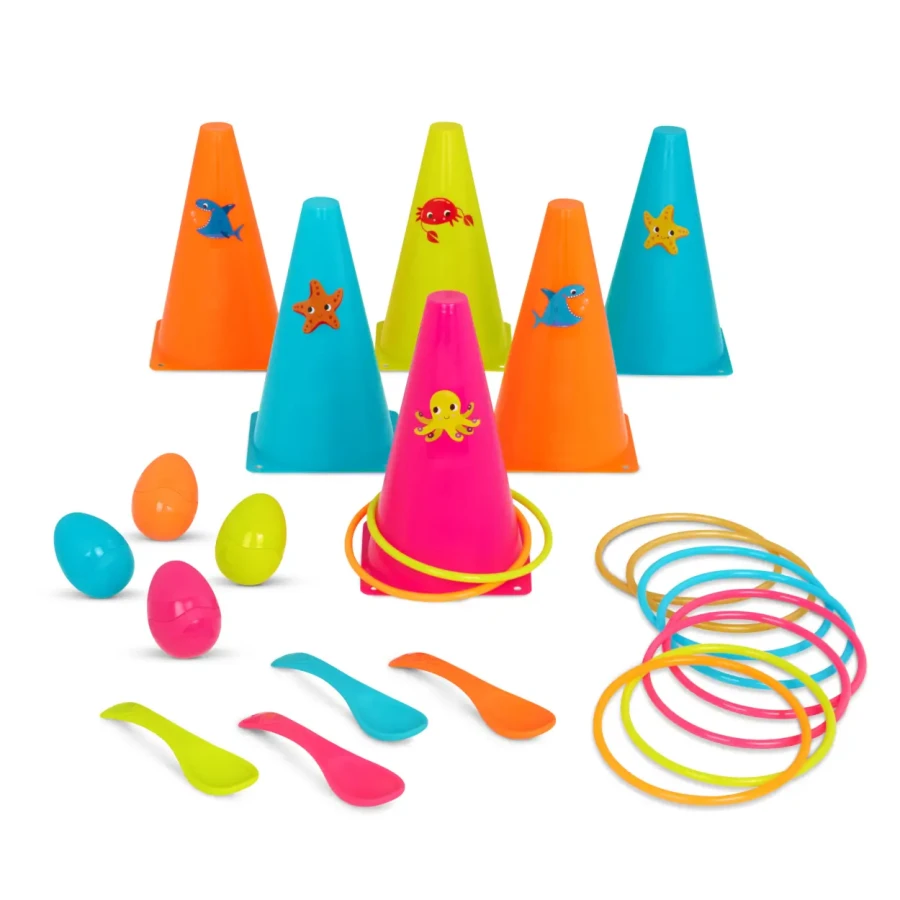 Zestaw do dwóch gier na świeżym powietrzy - obręcze i jajka / B.Toys