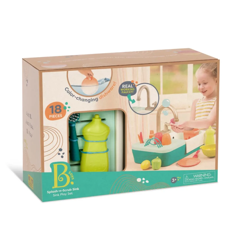 Zlewozmywak z działającym kranem i akcesoriami / B.Toys