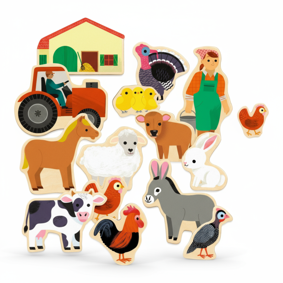 Drewniana układanka magnetyczna - Motywy Farmy / Djeco DJ03127