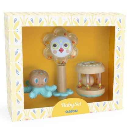Zestaw dla malucha - 2 grzechotki i gryzak 3m+ / Djeco DJ06143
