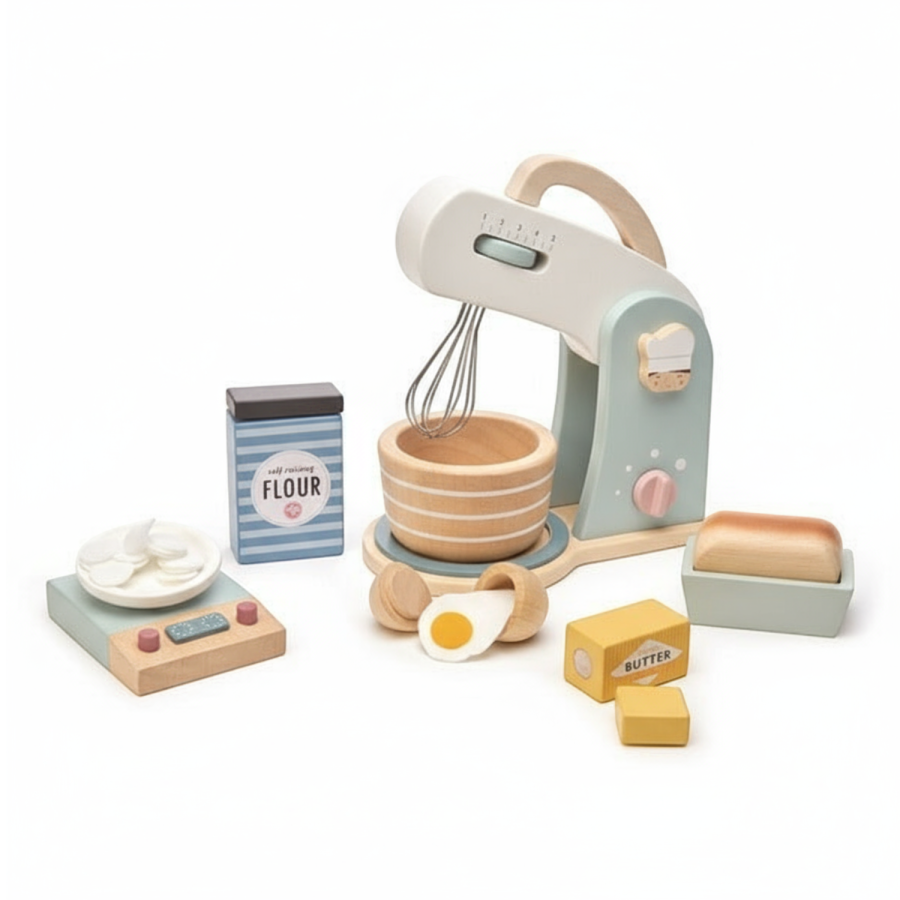 Drewniany mikser z zestawem do pieczenia, Mini Chef / Tender Leaf Toys TL8227