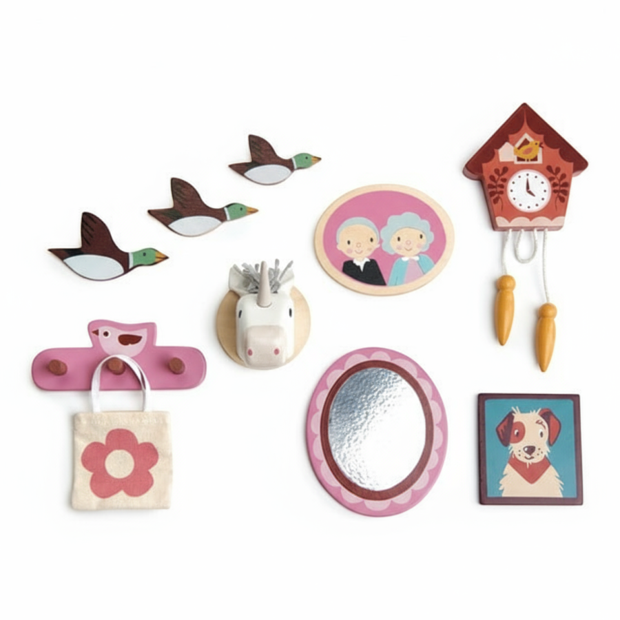 Drewniane akcesoria do domku dla lalek - dekoracje ścienne / Tender Leaf Toys TL8160