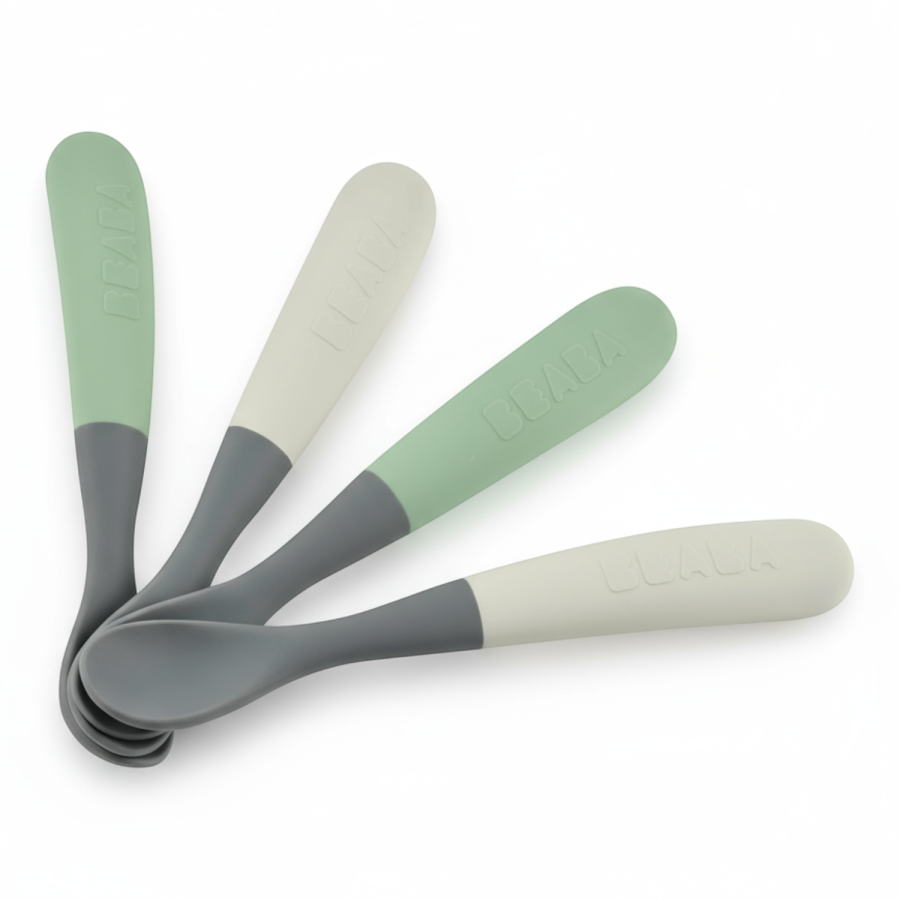 Zestaw 4 łyżeczek silikonowych 4 m+: mineral grey, sage green / Beaba