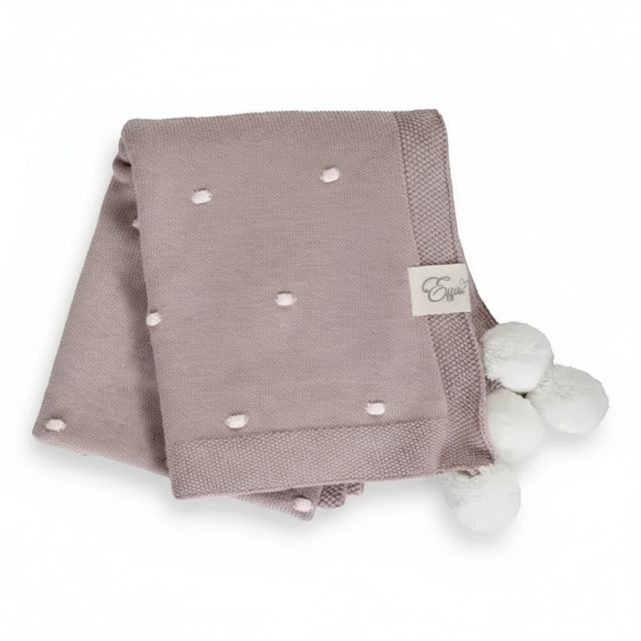 Kocyk popcorn - różowy z kremowymi pomponami / Effiki