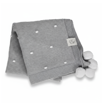 Kocyk popcorn - szary z kremowymi pomponami / Effiki