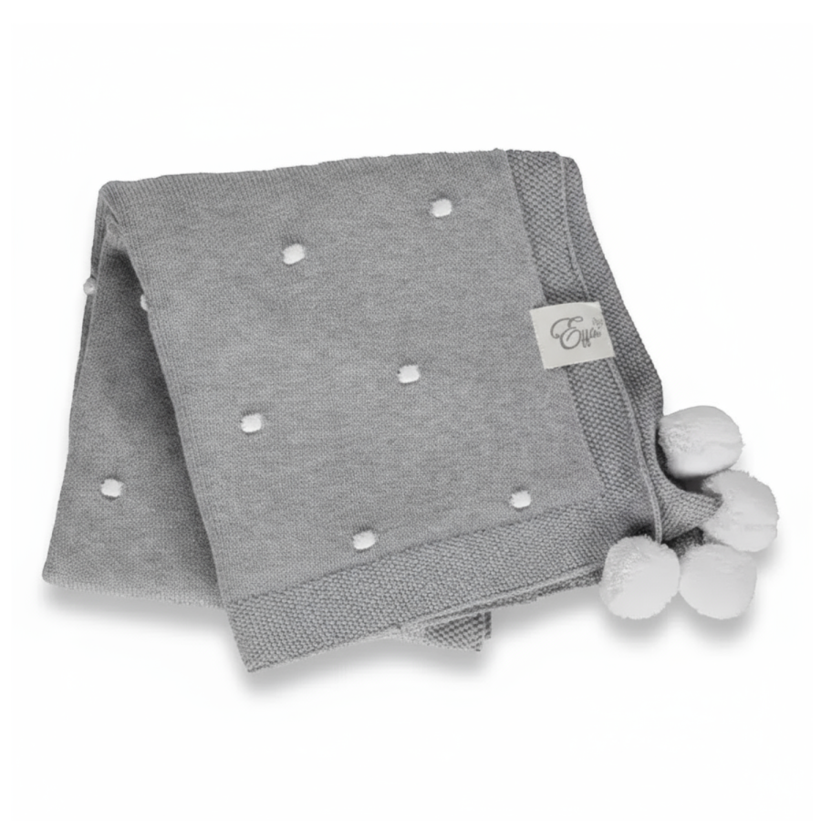 Kocyk popcorn - szary z kremowymi pomponami / Effiki