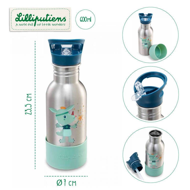 Bidon 600 ml ze stali nierdzewnej ze słomką Magiczny Smok Joe / Lilliputiens
