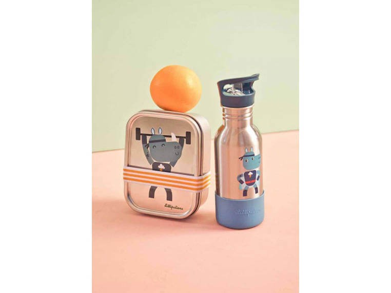 Bidon 600 ml ze stali nierdzewnej ze słomką Super Nosorożec Marius / Lilliputiens