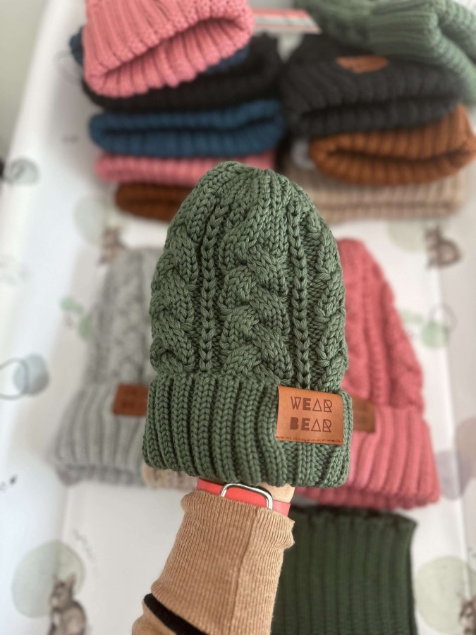 Zimowa czapka z wełny merino - khaki / Strojmisie