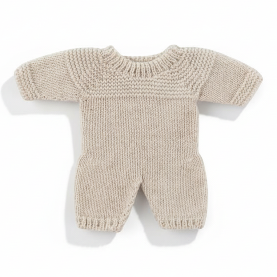 Dzianinowa piżama dla lalki 21 cm beżowa Miniland