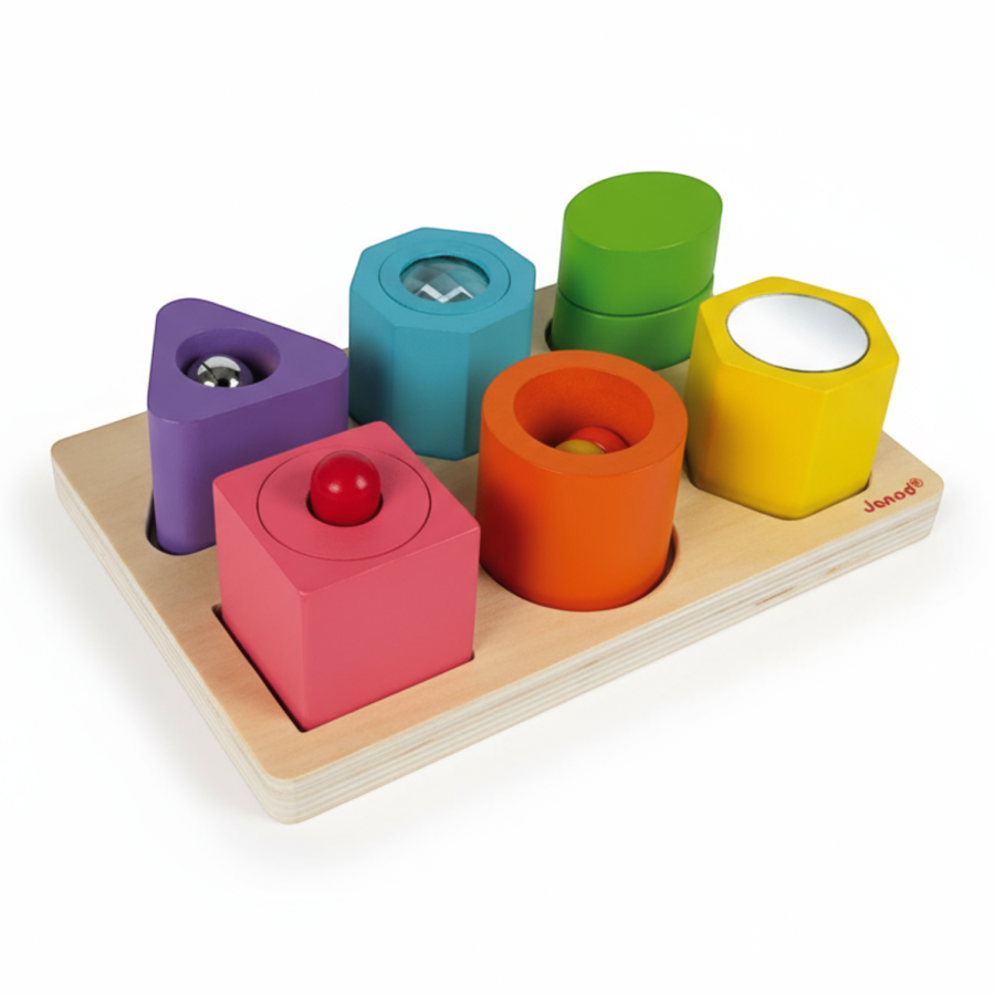 Układanka drewniana sensoryczna "Kształty i dźwięki" / Janod