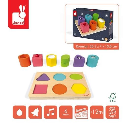 Układanka drewniana sensoryczna "Kształty i dźwięki" / Janod