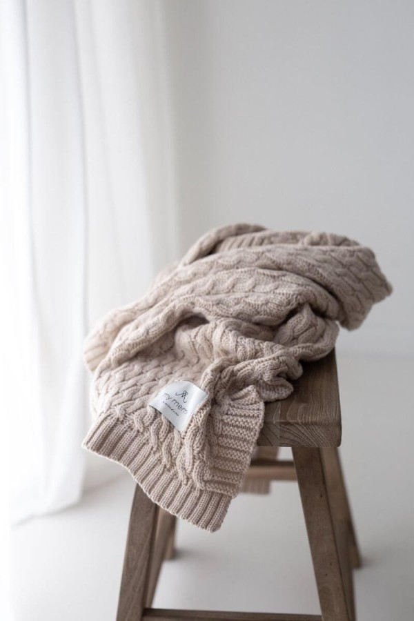 Ciepły kocyk ze 100% wełny merino warm beige - premium collection / My Memi