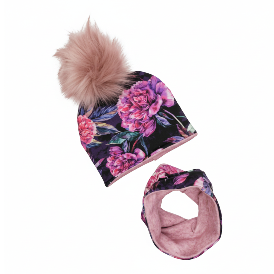 Zimowy komplet ocieplany PIWONIA z pomponem / UL&KA