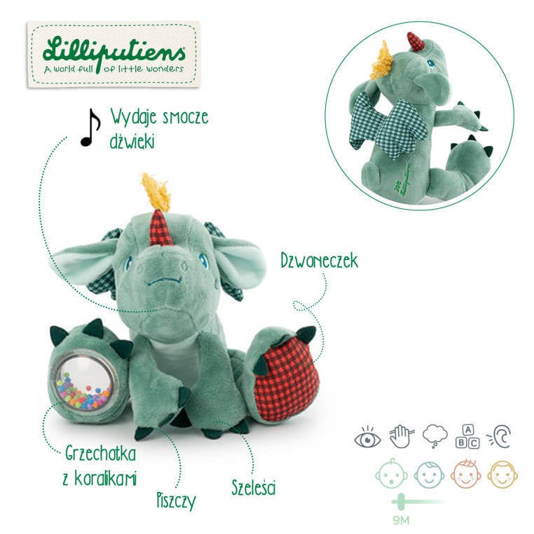 Przytulanka dźwiękowa latający Smok Joe 9 m+ / Lilliputiens