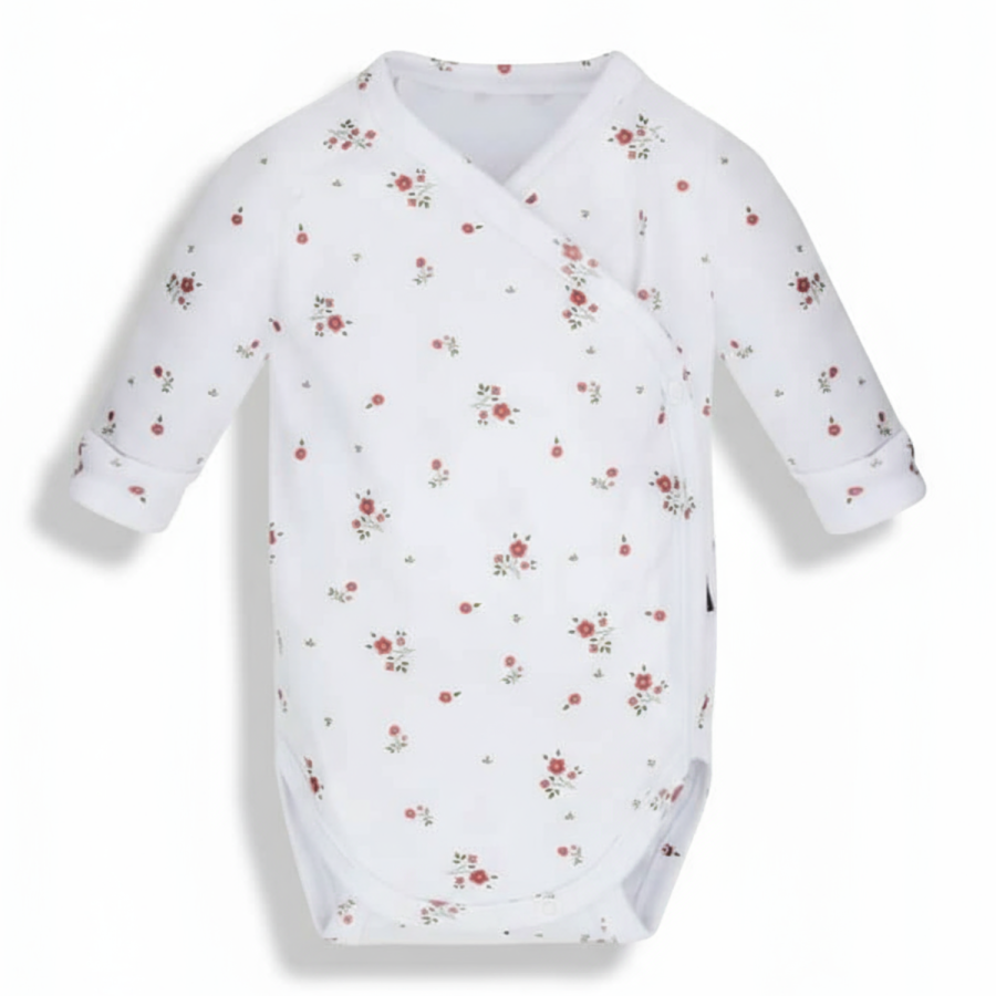 Body z długim rękawem - malinowe kwiaty / POOFI