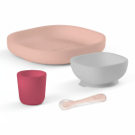 Komplet naczyń z silikonu z przyssawką pink / Beaba