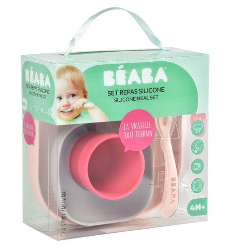 Komplet naczyń z silikonu z przyssawką pink / Beaba
